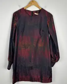 Hutch Women's Red Abstract Long Sleeve Metallic Holliday Midi Dress Women’s Sz 6