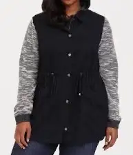 Torrid 1X Black & Gray Hooded Zip & Button Up 100% Cotton Winter Bomber Jacket