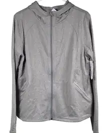 NWT Xersion Gray Active Wear Full Zip Jacket Size L Hooded Thumb Holes MSRP $60