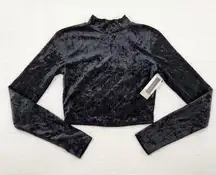 BP  Womens Size XS Cropped Black Crushed Velvet Long Sleeve Top