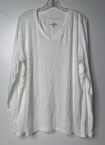 Eddie Bauer White Long Sleeve V-Neck Basic Womens T-Shirt‎ Size XXL Basic Casual