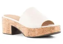 Seychelles One Of A Kind Leather Slip On Block Heel Mule Sandal Off-White 8 NWT