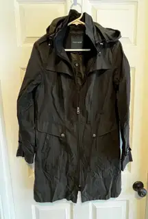 Cole Haan Womens Black Hooded Water Resistant Trench Coat Size S