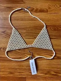 Urban Outfitters White Pearl Bra Top Plunging Bralette Layering Jewelry Large