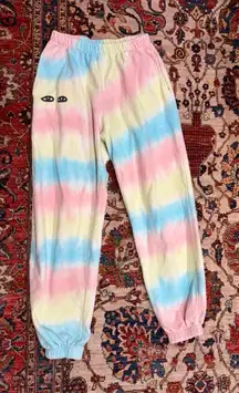Clare V Tie Dye Jogger Sweatpants Pastel Rainbow Eyes Graphic XS LA Made Lounge