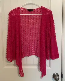 EUC Mirror Image women’s‎ bright pink crochet pattern drapey open front sweater