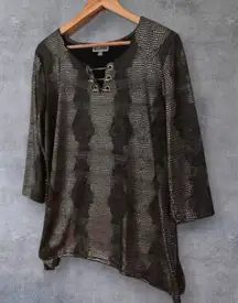 GM Collections Metallic Black Gold Formal Blouse Top‎ M | Evening Party Tunic