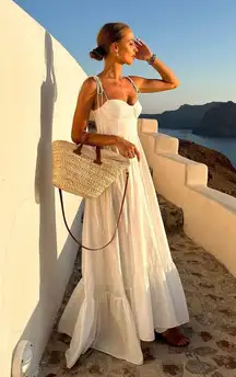 Zara dress maxi poplin ruffle flowy white corset bohemian summer vacation