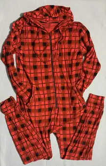 MeUndies S/M Cabincore Plaid Cozy Onesie Pajamas/Jumpsuit Red Black Plaid