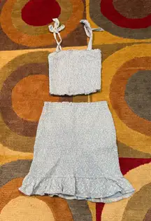 Abercrombie & Fitch Light Blue Floral Two Piece Matching Set Skirt Crop Top S