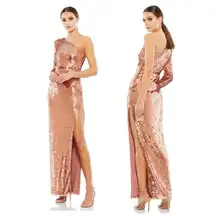MAC DUGGAL Sequin One-Shoulder Long Sleeve Column Gown in Copper Size US 2