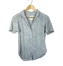 Abercrombie & Fitch Collared Floral Short Sleeve Button Down Mint/White XS
