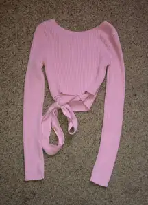 Baby Pink Tie-Back Cropped Sweater 
