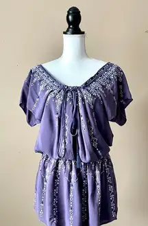 Parker  | Purple Drop Waist Embroidered Off-Shoulder Peasant Dress Sz S