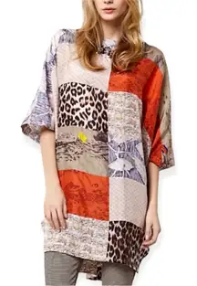 ANTHROPOLOGIE L.P.O. Laurence Maheo Silk Patchwork Tunic Dress Top Size M/L