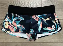 Roxy Endless Summer Fold Over Black Floral Swim Board Shorts Size Small