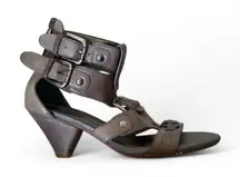 Preview International Brown Leather Buckle Strappy Kitten‎ Heel Sandals 5.5