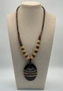 Boho Wood Beaded Necklace Statement Pendant Ethnic‎ Tribal Fashion Jewelry