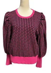 Philosophy Houndstooth Pink Black Puffed Long Sleeve Women's Sweater