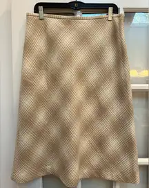 Rena Rowan 100% Wool Plaid Chic Beige Checkered A-Line Skirt Size 14 Large XL