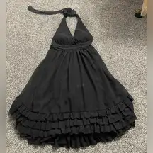 Twenty One by  black frill trim sleeveless backless halter dress M