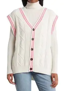 BP Cable Knit Sweater Vest Oversized V-Neckline & Armholes Pink Cream W XS NWT