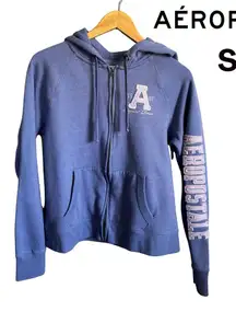 Aeropostale Women's Full Zip Hoodie Blue Pink Vintage Y2K Style Size Large EUC