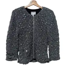 Joseph Ribkoff Womens Silver Metallic Sequin Textured Jacket Size 8 Full Zip