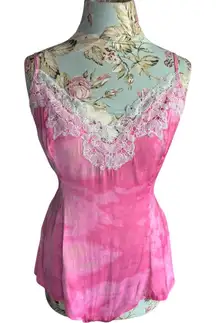 Intimately Free People Pink Tie Dye Lace Trim Satin Romper Womens Sz M Sleepwear