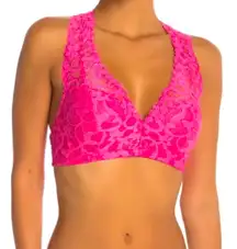 Felina bralette lace razor back bright pink Size L NWT