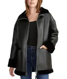 Rebecca Minkoff Faux Leather Faux Fur Lined Car Coat Size Small