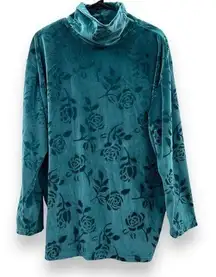 Vintage Lane Bryant Blue Velvet Floral Long Sleeve Turtleneck Sweater Sz 18/20