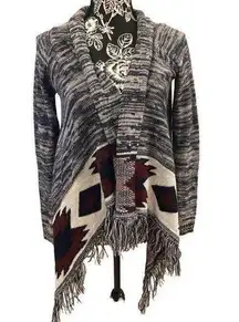 Arizona Jeans Fringe Cardigan Sweater Boho Bohemian Aztec Hippie