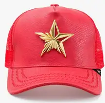 STAR LEATHER RED TRUCKER HAT