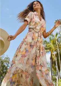 VENUS Floral Shine Detail Maxi Digital Wildflowers sheer  Dress