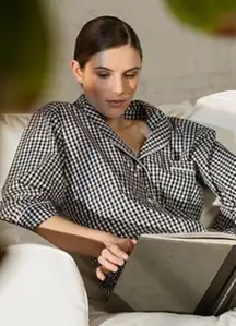 Marigot Maya Check Pajama Top Black White Sz Large 100% Cotton Gingham Preppy