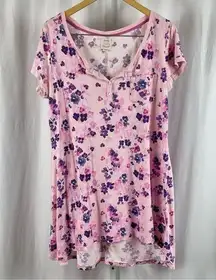 Lucky Brand Medium Floral 90's Henley T Shirt Dress Nightgown Pocket