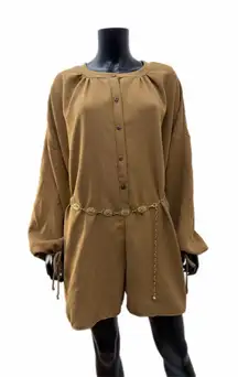 Bucket List Oversized 100% Cotton Button Down Tunic Top Brown L USA