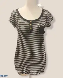 5/$25 Splash Black & White Striped Short Sleeve Top Medium NWT