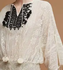 Anthropologie Vineet Bahl Iona Peasant Top Cream Lace Crochet M