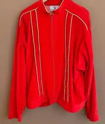 Vintage‎ Oleg Cassini Full Zip Velour Track Jacket Red with Gold Trim Size Large