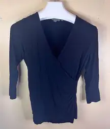 Boden Women's Wrap Style V-Neck 3/4 Sleeve Black Blouse Size‎ 10 Career Church