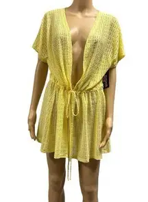 BonWorth Yellow Tie Waist Swimwear Coverup Sheer Mesh V Neck Beachwear Fits Most