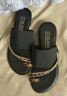 Italian Shoemakers Black and Leopard Print Sandals