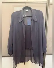 Vintage women’s gray transparent blouse with tank top size large