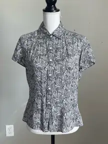 ANN TAYLOR |  Black & White Printed Button Down Short Sleeve Blouse Sz 0