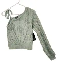 Wild Fable Long Sleeve One Shoulder Mint Green Cable Knit Crop Sweater Small