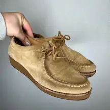 Seavees Authentic California Suede Wedge Platform Shoes Women 8.5 Tan Lace Up