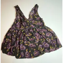 American Eagle Outfitters Floral Babydoll Top Sleeveless Black‎ Purple XS