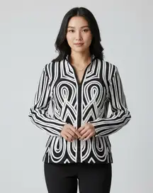 OBSTINEE | Black & White Mesh Geometric 3D Jacket Sz 14